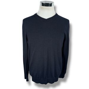 Untuckit Sweater Men’s Medium Blue 100% Merino Wool Long Sleeve V-Neck Pullover